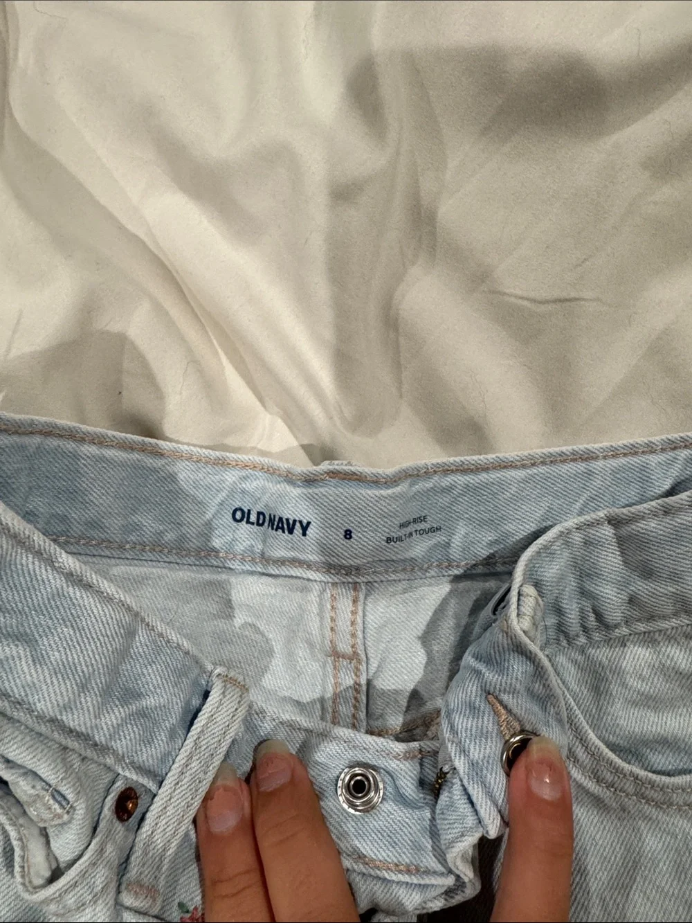 Girls Old Navy Light Wash Denim Shorts with Floral Embroidery